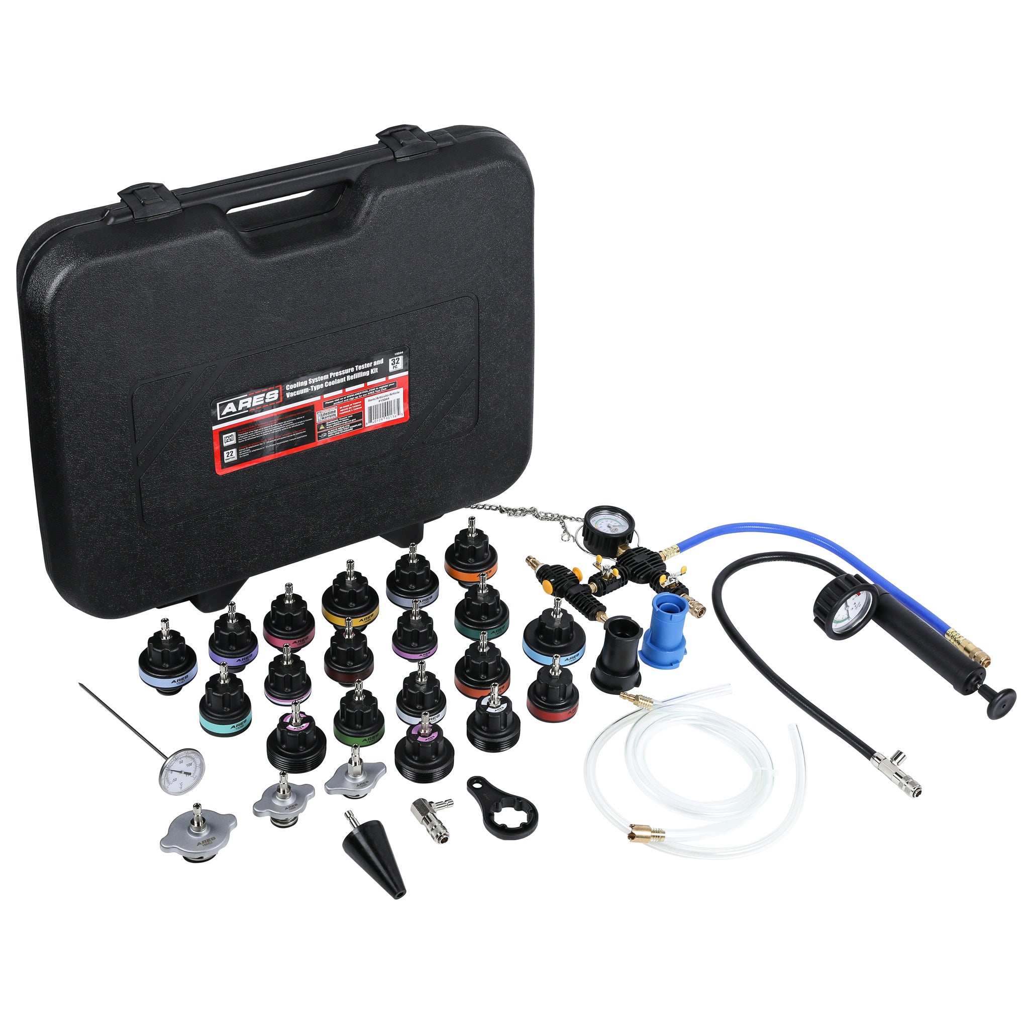 32-Piece Cooling System Leakage Tester and Vacuum Refill Kit