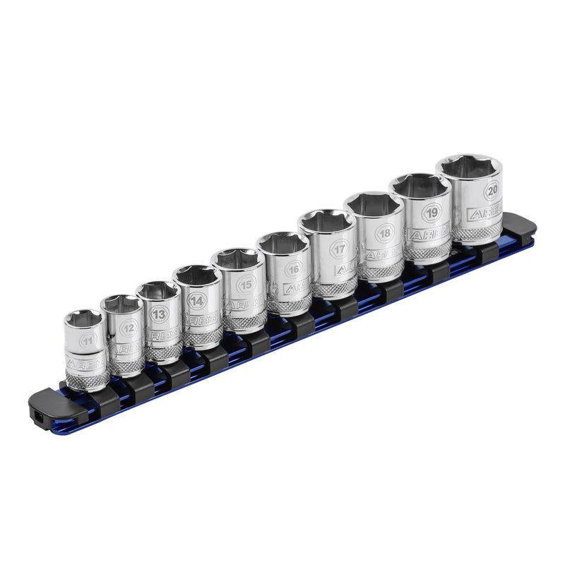3/8-Inch Drive Blue 9.84-Inch Socket Rail with Locking End Caps
