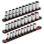 3-Piece Red 9.84-Inch Aluminum Socket Rail Set with Locking End Caps