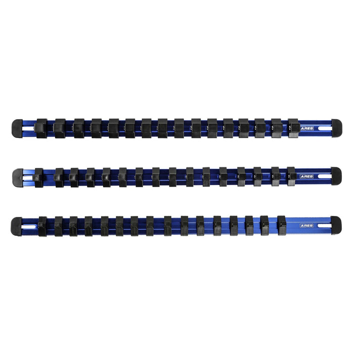 3-Piece Blue 17-Inch Aluminum Socket Rail Set with Locking End Caps