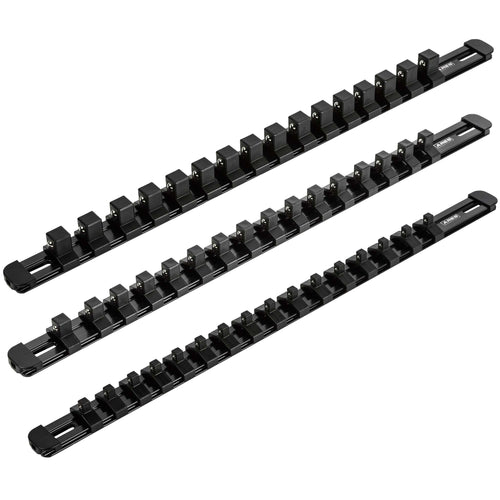 3-Piece Black 17-Inch Aluminum Socket Rail Set with Locking End Caps