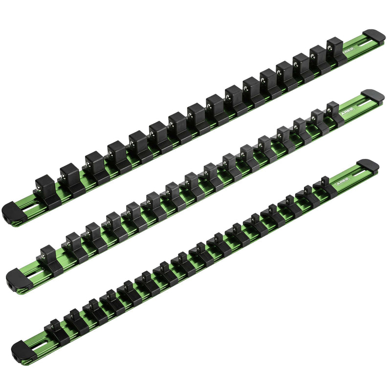 3-Piece Green 17-Inch Aluminum Socket Rail Set with Locking End Caps