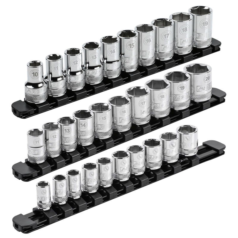 3-Piece Black 9.84-Inch Aluminum Socket Rail Set with Locking End Caps