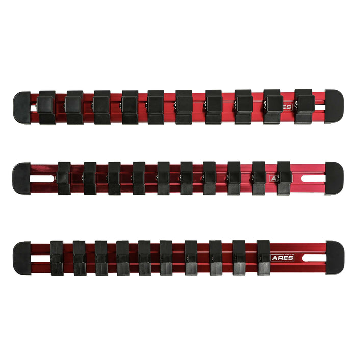 3-Piece Red 9.84-Inch Aluminum Socket Rail Set with Locking End Caps