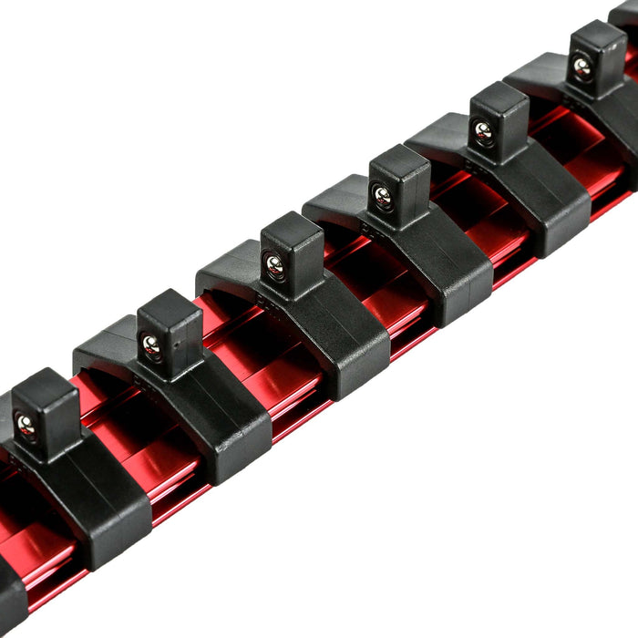 ARES 60097 - Riel para dados de 9,84 pulgadas, rojo, con impulsión de 1/4 de pulgada y tapas de extremo con traba