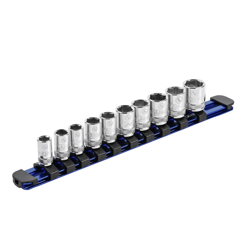 1/4-Inch Drive Blue 9.84-Inch Socket Rail with Locking End Caps