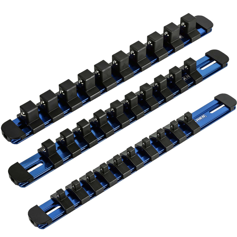 3-Piece Blue 9.84-Inch Aluminum Socket Rail Set with Locking End Caps