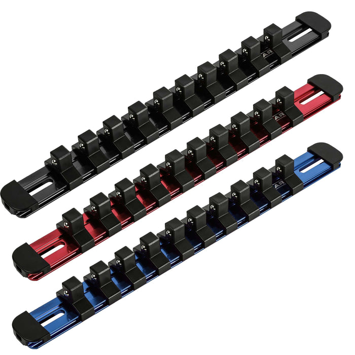 3-Piece 3/8-Inch Drive 9.84-Inch Aluminum Socket Rail Set with Locking End Caps