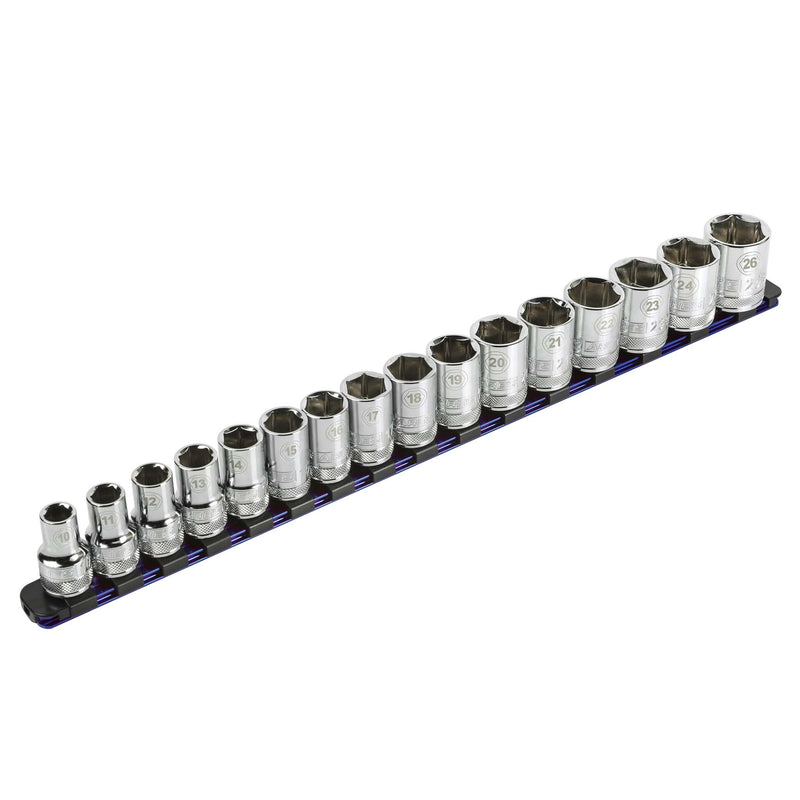 1/2-Inch Drive Blue 17-Inch Socket Rail with Locking End Caps