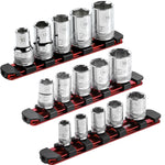 3-Piece Red 6-Inch Aluminum Socket Rail Set with Locking End Caps
