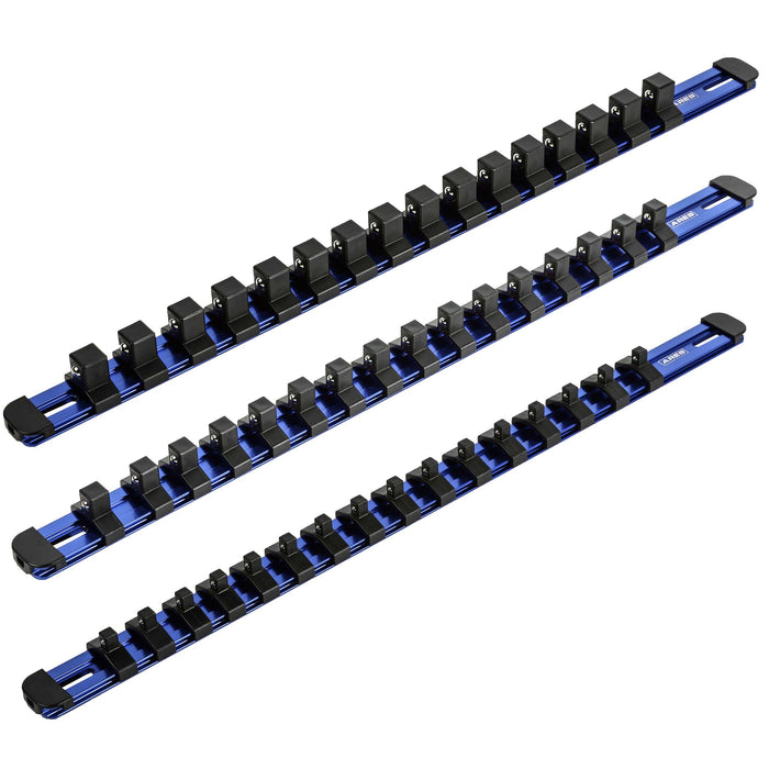 3-Piece Blue 17-Inch Aluminum Socket Rail Set with Locking End Caps