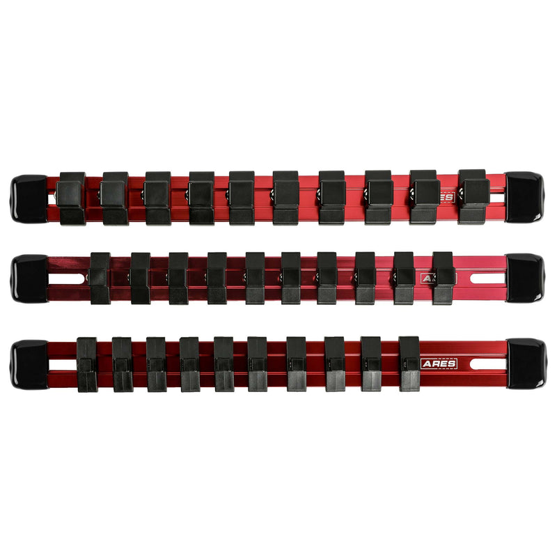 3-Piece Red 9.84-Inch Aluminum Socket Rail Set