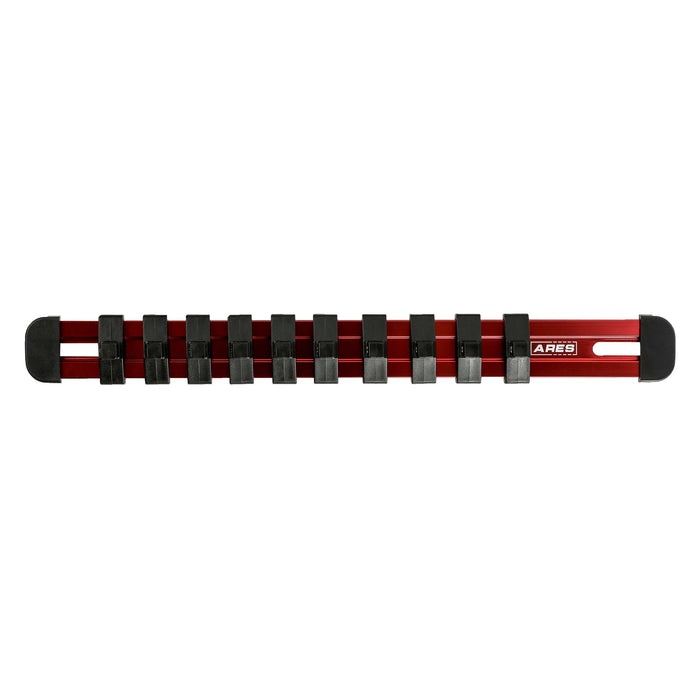ARES 60097 - Riel para dados de 9,84 pulgadas, rojo, con impulsión de 1/4 de pulgada y tapas de extremo con traba
