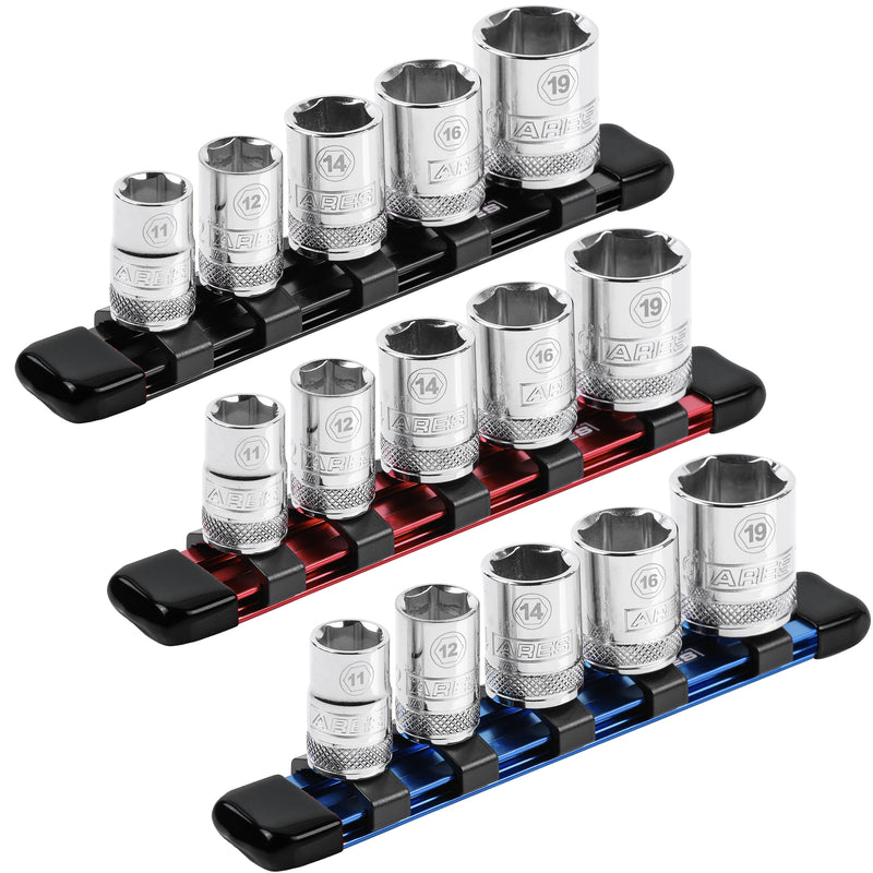 3-Piece 3/8-Inch Drive 6-Inch Aluminum Socket Rail Set