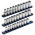 3-Piece Blue 9.84-Inch Aluminum Socket Rail Set with Locking End Caps