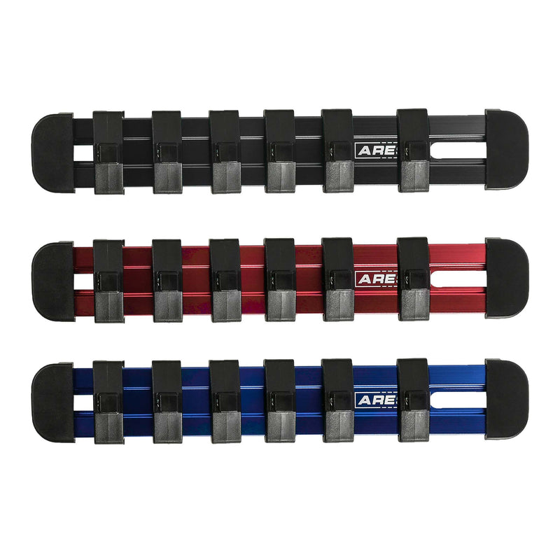 3-Piece 1/4-Inch Drive 6-Inch Aluminum Socket Rail Set with Locking End Caps