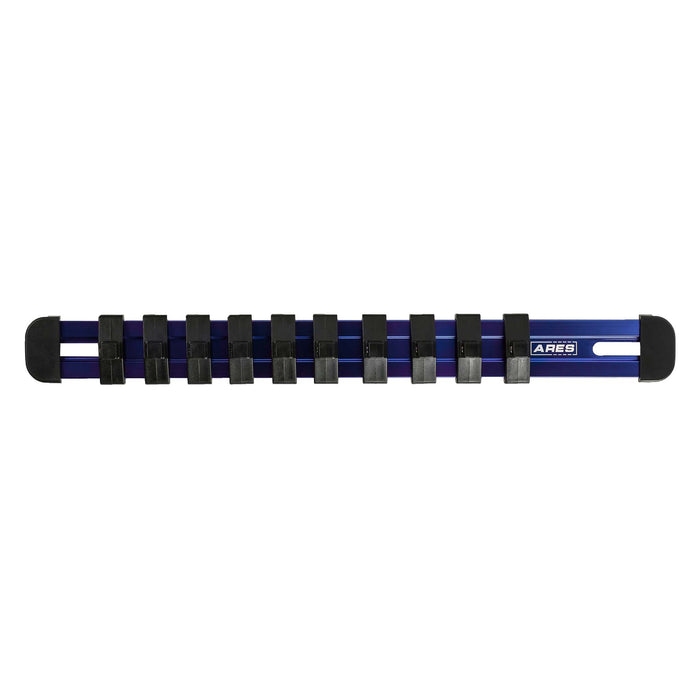 ARES 60098 - Riel para dados de 9,84 pulgadas con tapas de bloqueo y accionamiento de 1/4 de pulgada, color azul